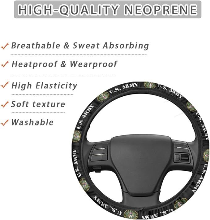 Car accessories Compatible with US Army Steering Wheel Cover 14-15 Inch, Non-Slip Stretchable Design for Easy Installation, Comfort Grip (TZ-JD-FXPT-5)