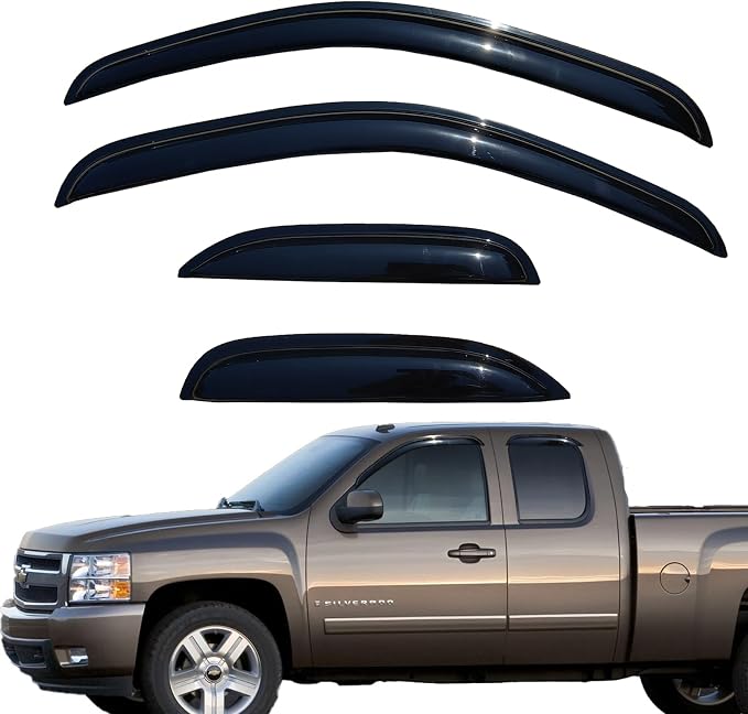Tape On Window Visors Rain Guards for 2007-2013 Chevrolet Silverado & GMC Sierra 1500/2500HD/3500HD Extended Cab,Side Window Deflectors Vent Visors,Easy Install,Car Accessories for Weather Protection