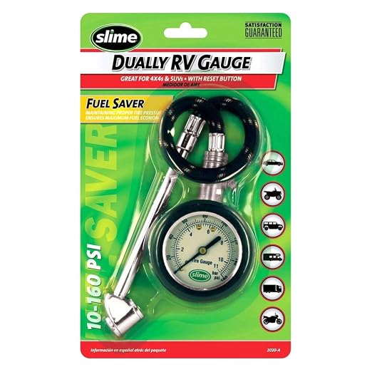 2020-A Tire Gauge, Dual Head, Dial Gauge with Hose, Tire Sensor Safe, 10-160 psi