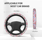Millefleurs Different Flowers Pink Steering Wheel Cover Car Accessories Cute for Women Girls Girly Universal 15 Inch Neoprene Auto Interior Decor Anti Slip Car Truck Protector