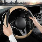 Car Steering Wheel Cover, Microfiber Leather Steering Wheel Cover Universal Fit 14.5-15 inch Anti-Slip Comfortable Breathable Car Wheel Protector for Men Women,Beige