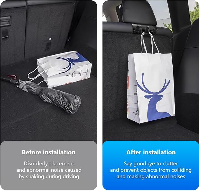 2Pcs Hooks for Tesla Rear Trunk Hooks Headrest Storage Hangers Car Trunk Organizer for Purse Groceries Hooks for Tesla Model Y RearSeat