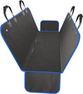 Waterproof Hammock Standard Car Seat Cover, Fits Sedans Hatchbacks Crossovers Coupes Compact Vehicles, Secure Convertible Travel Bed Protects Backseat Cargo from Dogs, Black w/Blue Trim