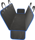 XL Waterproof Hammock Large Car Seat Cover, Fits SUVs Trucks Big Sedans, Secure Convertible Travel Bed Protects Backseat Cargo from Dog Puppy Pet Water Food Drool Urine, Black w/Blue Trim