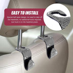 2 Pack Car Hooks, Bling Rhinestones Crystal Hooks, Auto Seat Back Organizers, Car Decorations Backseat Hanger, Car Seat Hooks Perfect for Holding Handbags, Clothes, Purses and Water Bottles