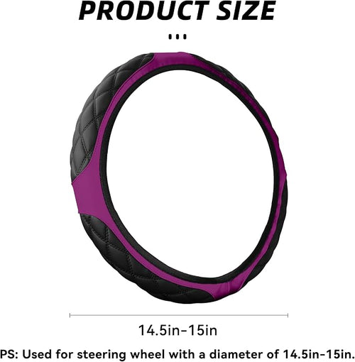 15 Inch Car Leather Steering Wheel Cover, Automotive Accessories Elastic Breathable Anti-Slip Soft Wheel Protector Fits Men and Women, Suitable for SUVs, Trucks, Vehicles and RVs (Purple)
