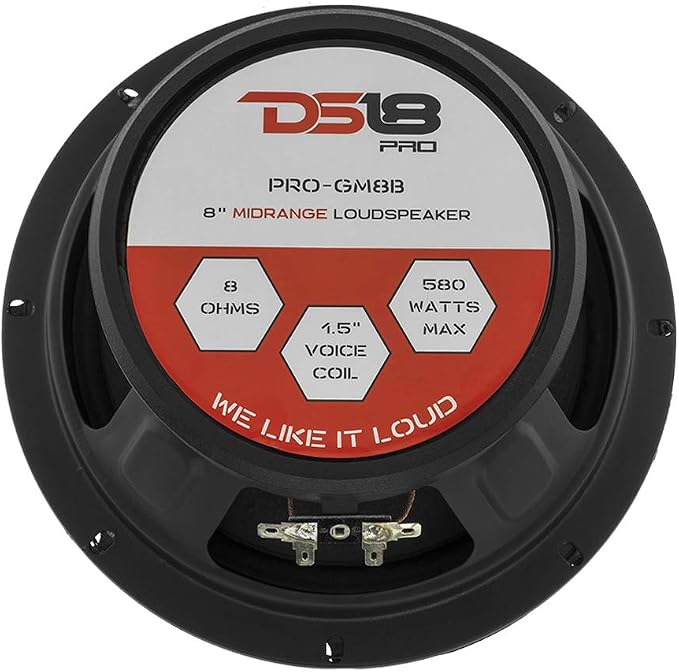 PRO-GM8B Loudspeaker - 8", Midrange, Red Aluminum Bullet, 580W Max, 190W RMS, 8 Ohms - Premium Quality Audio Door Speakers for Car or Truck Stereo Sound System (1 Speaker)
