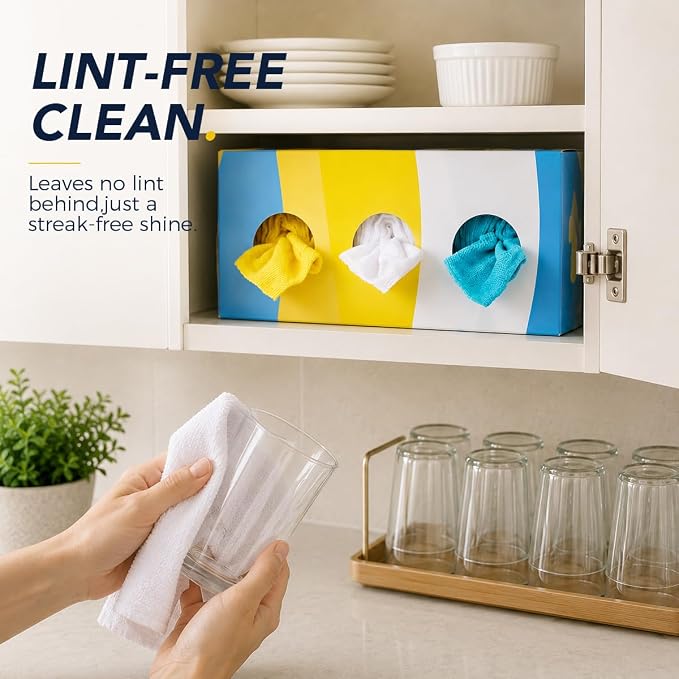 Microfiber Cleaning Cloth, 150 Pack Reusable Paper Towels Microfiber Towels for Cars Lint Free Shop Rags with Box for Home Kitchen Automotive, 11"x 9", Blue & Yellow & White