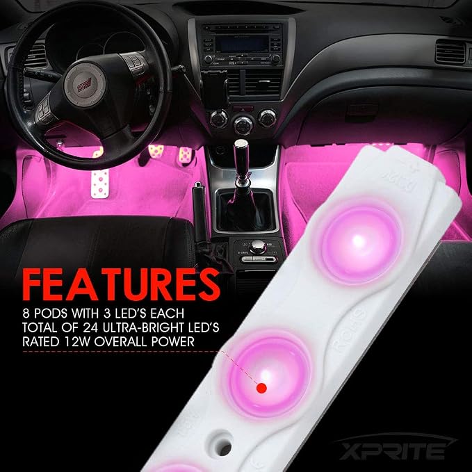 Pink LED Truck Bed Light Kits with On/Off Switch, for Pickup Exterior Interior Rock Neon Lights, Footwells, Running Boards, Cargo, Underglow, Tonneau Cover, Rail Lighting - 8 PCs