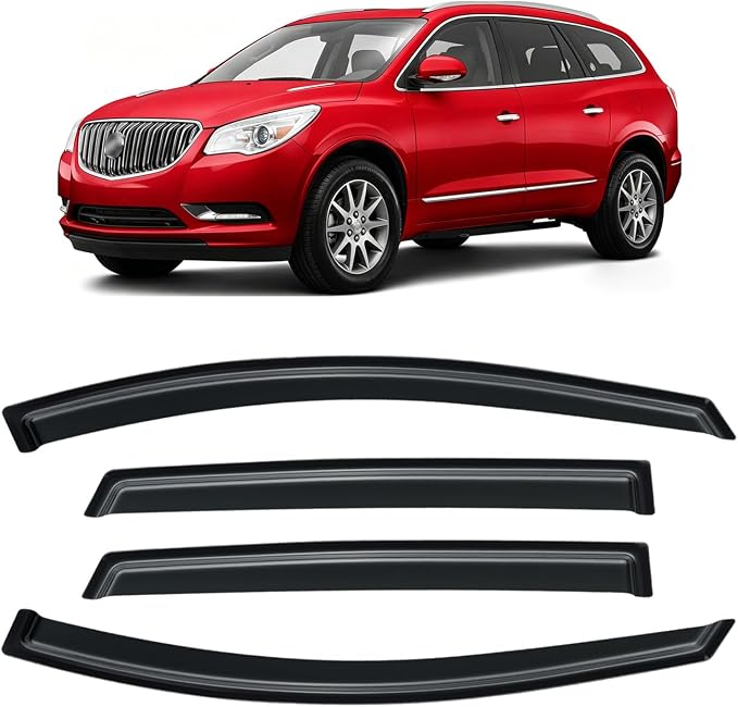Window Visor for 2008-2017 Buick Enclave, Rain Guards Shields Vent Deflector Shade Wind Ventvisor Dark Smoke 2009 2010 2011 2012 2013 2014 2015 2016, Tape-On, 4PCS