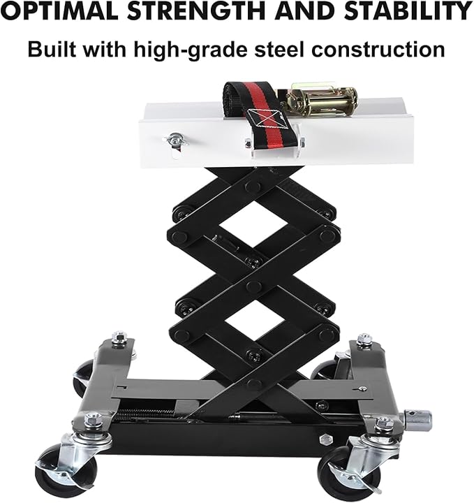 Transmission Jack 450 LBS Capacity: Low Profile Lift with 2M Safety Straps & 4 Brake Wheels, 7-23 Inch Range for Car & Truck Repair (Black)