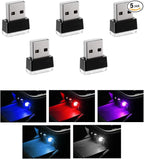 5 PCS USB LED Car Interior Atmosphere Lamp, Portable Mini LED Night Light, Plug-in USB Interface Trunk Ambient Lighting Kit, Universal Interior Car Accessories (Blue+Red+Ice Blue+White+Purple)