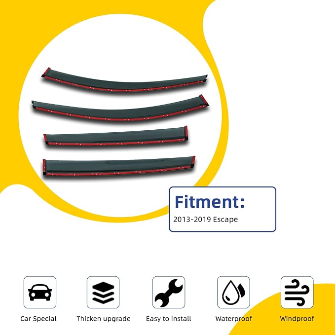4pcs Smoke Tint With Chrome Trim Window Visors Compatible with 13-19 Escape Outside Mount Tape-On Style PVC Sun/Rain Guard Vent