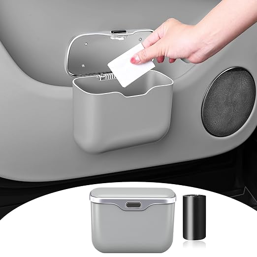 Car Trash Can, Waterproof Multi‑Functional Auto Trash Bin for Door/Console/Seat Back, Universal Vehicle Garbage Can for Car/Truck/SUV Drivers (Gray)