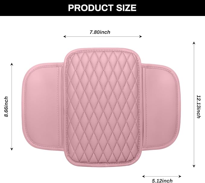 Car Center Console Cover, Upgraded Microfiber Leather Car Arm Rest Cover with 2 Storage Bags Universal Armrest Cover for Car Storage Box Car Interior Accessories Protector for Most Vehicle-Pink
