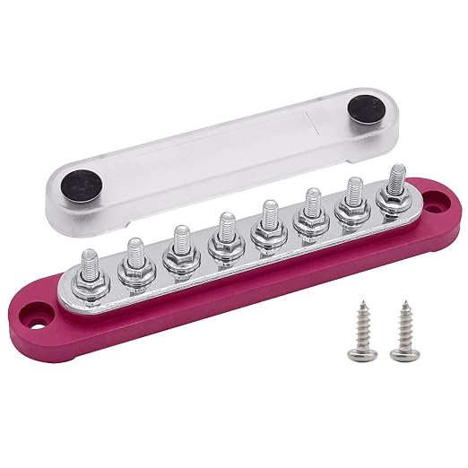 8 x M5 (#10) Studs Power Distribution Block Bus Bar 12V, 5.9" HD 120A Marine BusBar Battery Distribution Block W/Cover for Car Boat Solar (Red)