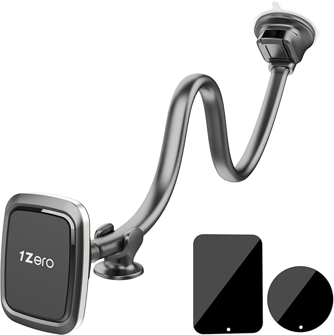 Magnetic Phone Car Mount 14-Inch Gooseneck Long Arm Extension, Universal Windshield Dashboard Industrial-Strength Suction Cup Car Phone Holder for All Cell Phones (Magnetic Phone Mount)