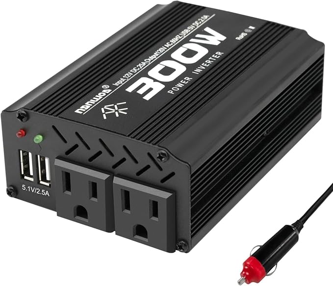 300 Watt Power Inverter dc to ac 12V to 110V Converter Charger for car RV Camping Vehicle Small Power Inverter for car Cigarette Lighter Truck inverter-300W