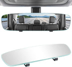 Rear View Mirror, Universal 12" (305mm) Wide-Angle Panoramic Convex Rearview Mirror with Clear Slim Frame, Strap-On Design Fits Original to Reduce Blind Spots for Cars SUVs Trucks