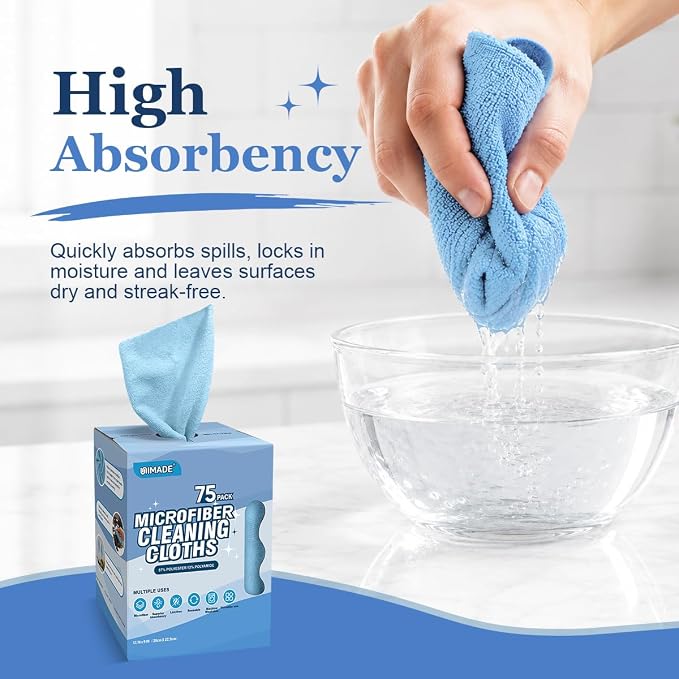 Microfiber Cleaning Cloth, 75 Sheets Microfiber Towels for Cars Commercial Grade Washcloths Lint-Free Bulk Shop Towel Cleaning Rags for Household Restaurant Garage Housekeeping, 11"x 9", Blue