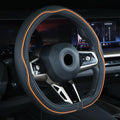 Flat Bottom Steering Wheel Cover Anti-Slip,Safety,Soft,Breathable,Durable,Full Surround,Comfortable Grip Microfiber Leather (D Shape, Black Orange)