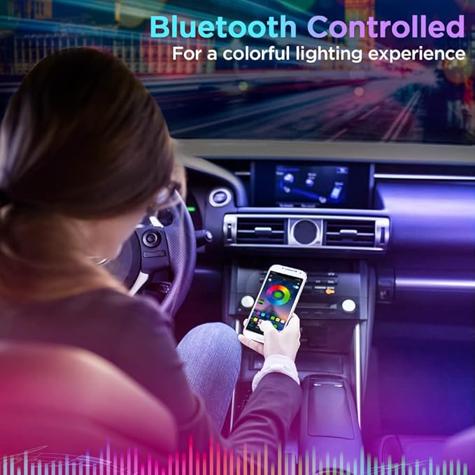 Dreamcolor USB LED Cars Interior Lights Strip Kits, w/Remote & Bluetooth APP Control, Footwell Under Dash RGB Neon Chasing Inside Lights, DIY Music Mode, Universal for Vehicle Trucks UTV ATV