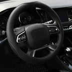 Microfiber Leather Steering Wheel Cover Anti-Slip Matte Finish Auto Car Wheel Cover Universal 15 Inch Wheel Cover for Car Embossing Pattern Black Line