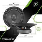 Timpano 8 Inch Shallow Car Speaker 700 Watts TPT-MB8-4 Slim Shallow Profile 4 Ohm, PRO Midbass Car Audio Loudspeaker Compact for Doors (Single)