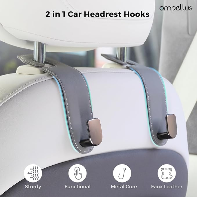 Car Headrest Hook, 2 Pack Leather Car Seat Hooks for Purses and Bags, Car Organization Accessories (Pink)