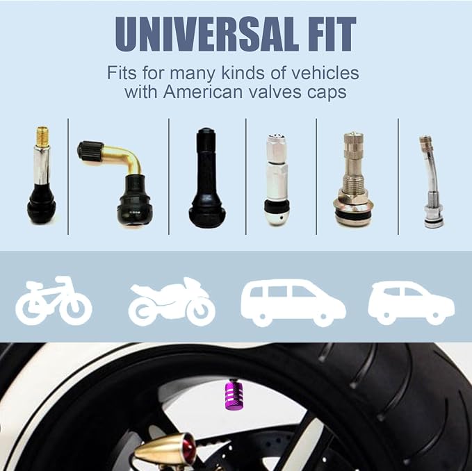 Tire Valve Stem Cap Cover - (5 Pack) Tire Air Caps Metal with Plastic Liner Corrosion Resistant Leak-Proof Snow Snowflake for Car Motorcycle Bike Purple