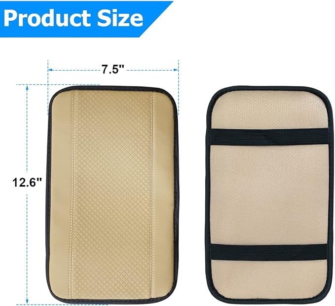 Car Armrest Storage Box Mat, Fiber Leather Car Center Console Cover, Car Armrest Seat Box Cover Accessories Interior Protection for Most Vehicle, SUV, Truck, Car (Beige)