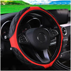 15 Inch Car Leather Steering Wheel Cover, Automotive Accessories Elastic Breathable Anti-Slip Soft Wheel Protector Fits Men and Women, Suitable for SUVs, Trucks, Vehicles and RVs (Red-1)