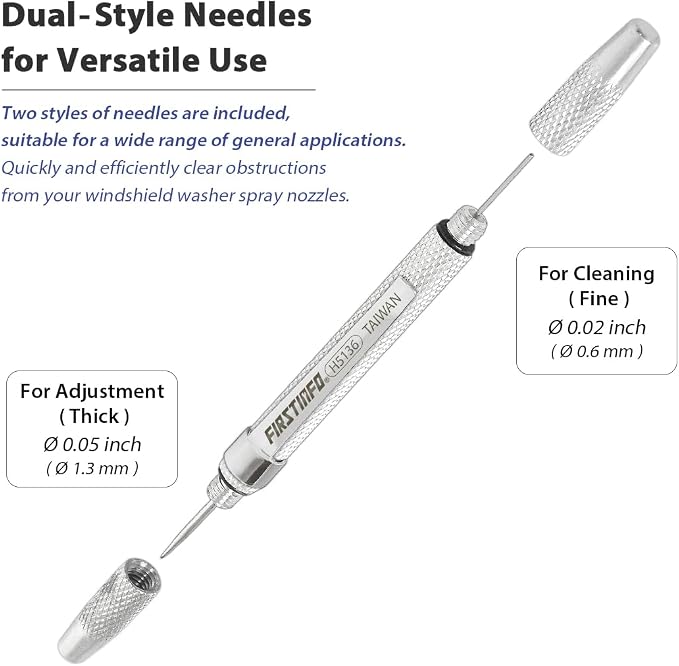 FIRSTINFO Windshield Washer Nozzle Cleaning Needle Tool | Corrosion Blockage Removal | Two needle sizes | Pocket-size body | Made in Taiwan