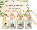 Plant-Powered Car Air Freshener 4-Pack, Essential Oil Hanging Car Diffuser for Rearview Mirror, Long Lasting Odor Eliminator, Aesthetic Auto Decor Accessories (Teakwood, Bamboo, White Tea)