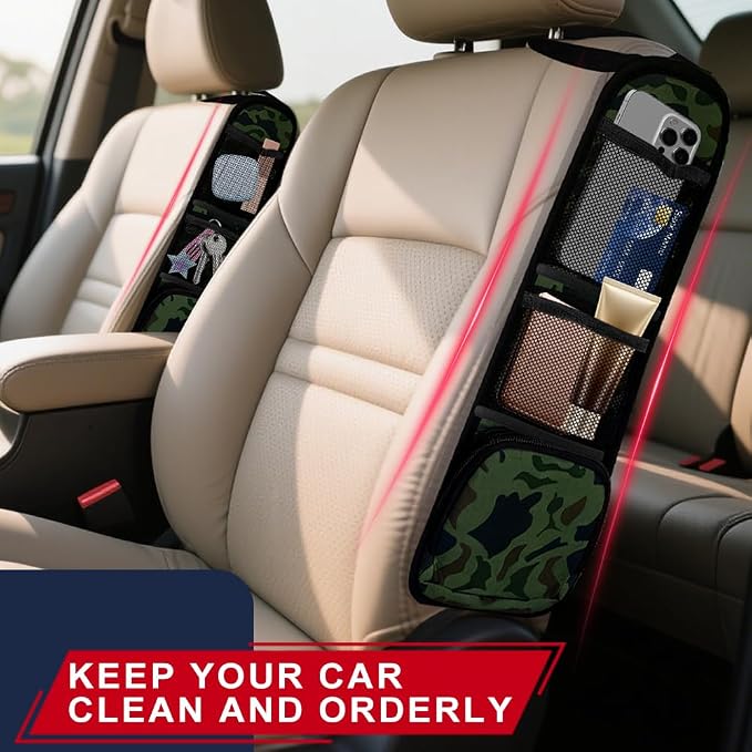 Car Seat Side Storage Pocket, Car Multifunctional Seat Organizer Hanging Bag, Auto Mobile Phone Wallet Sunglasses Mesh Net Pocket, Auto Accessories for Cars SUVs Trucks (Camouflage, 1PCS)