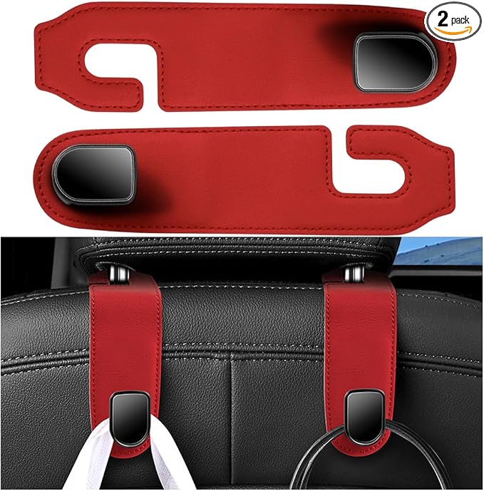 Car Seat Headrest Hook, 2PCS Vehicle Seat Back Hangers Organizer for Handbag Purse Coat, Automotive Interior Headrest Storage Hooks, Universal for SUV Automobile Truck (Red)