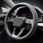 Nappa Premium Leather car Steering Wheel Cover, Non-Slip, Breathable, Universal 15 inches,Black and red Blue line