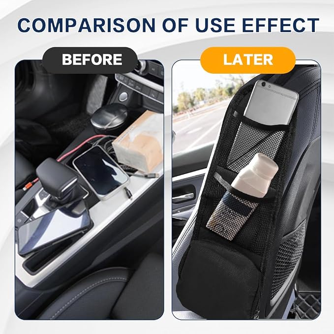 2PS Car Seat Side Organizer, Auto Seat Storage Hanging Bag, Multifunctional Vehicle Mesh Pocket Hold, Car Accessories Car Organizer Can Hold Phone, Wallet, Glasses for Most Cars