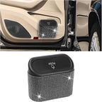 Bling Car Trash Can with Lid, Crystal Rhinestones Leakproof Auto Garbage Hanging Container Bin, Multipurpose Diamond Dustbin Storage Organizer, Universal Vehicle Accessories (Black)