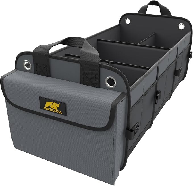 Car Trunk Organizer for SUV, 100L, Premium Material, Gray | Collapsible Heavy Duty Large Car Organizer, Sturdy Trunk Storage for Car with Adjustable Straps and Non Slip Bottom