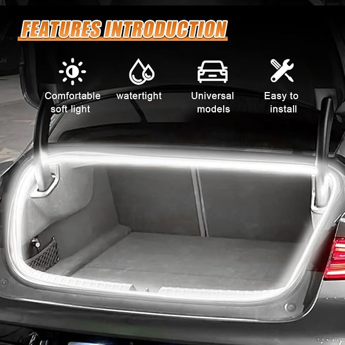 YoRise Car Trunk Light Strip, 157.48" Universal Flexible Auto Interior LED Lamp Strip Decoration, Waterproof Vehicle Trunk Ambient Lighting Accessories for Car SUV (White)