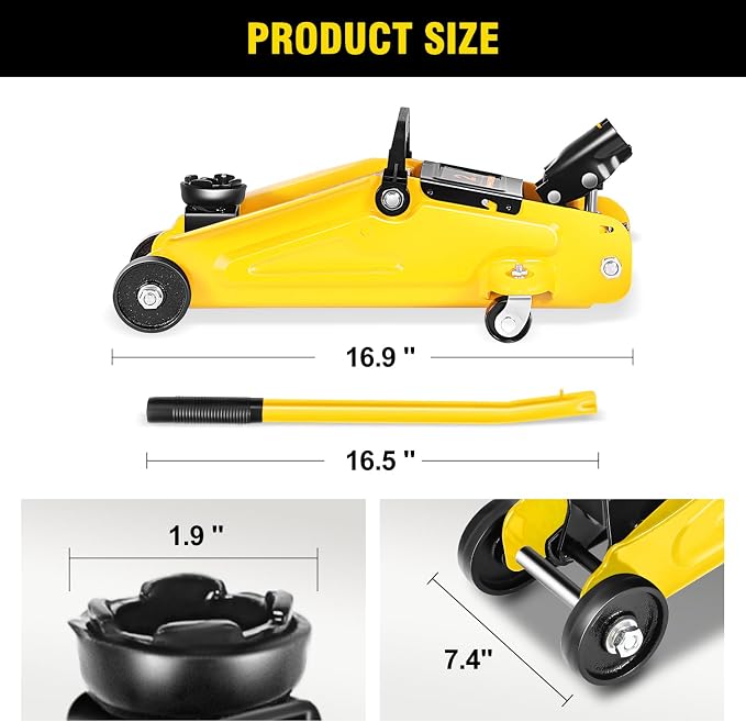 DNA Motoring 2 Ton Car Jack and Stands Kit 2T(4000 lbs) Capacity Low Profile Hydraulic Trolley Service/Floor Jack with 2 Ratchet Stands Combo for Home Garage Shop, Yellow, TOOLS-00476-YL