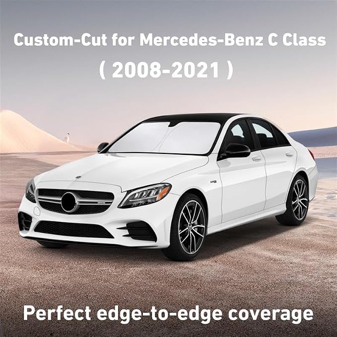Windshield Sunshade Compatible for Mercedes Benz C Class 2008-2019 2020 2021, W205 C250 C300 C400 Sun Visor for Front Windshield & Window Sun Shade Cover, UV Heat Protector, Car Accessories