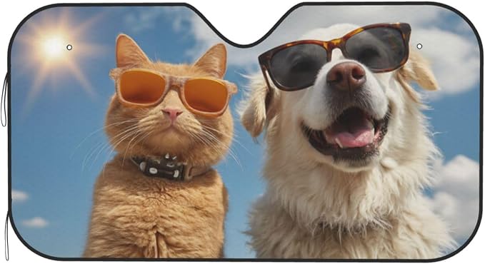 Windshield Sun Shade Dog Cat Funny Car Front Window Sunshade Cover for Truck SUV Blocks UV Rays Automotive Visor Interior Protector 51 x 27.5 inch
