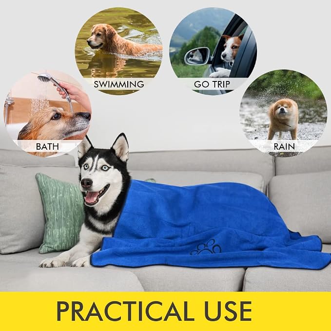 Dog Towel Super Absorbent Pet Bath Towel Microfiber Dog Drying Towel for Small, Medium, Large Dogs and Cats 30inch x 50inch Dark-Blue