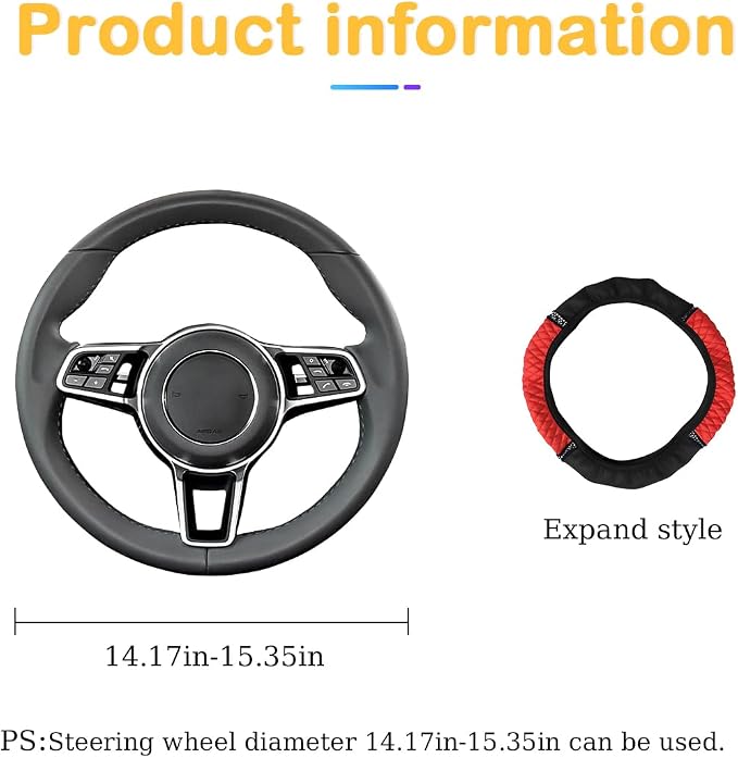 Bling Car Steering Wheel Cover, 15 Inch Rhinestones Soft Leather Elastic Steering Wheel Protector, Sparkly Crystal Diamond for Women Girls, Car Interior Accessories for Most Cars (Red)