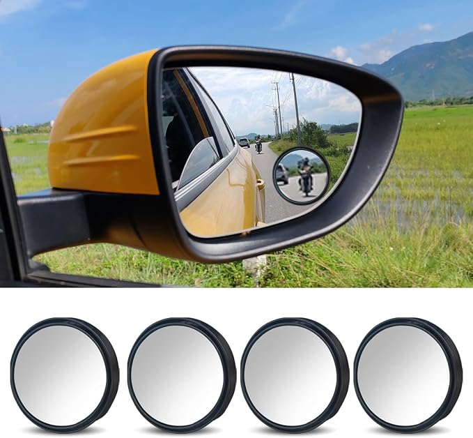 4PCS Car Blind Spot Mirror, 360° Wide Angle Convex Mirrors with Adjustable Frame, 2" Round Rear View Mirror, Adhesive HD Glass Side Mirror for Most Cars Trucks SUVs (Black)
