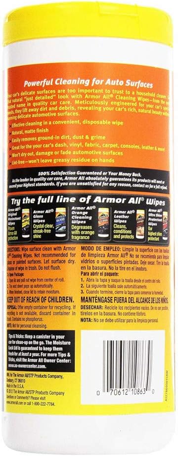 Interior Car Cleaning Wipes, Canister, Powerful Cleaning for Dashboards, Vinyl, Clear Plastics, Carpet and Fabric, 25 Count (Pack of 2)