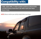 Smoke Window Visors Compatible with 1988-2000 C10 C1500/C2500/C3500/K1500/K2500/K3500 Pickup Extended Cab with Half Size Rear Doors Rain Guard Outside Mount Tape-On Acrylic Set of 4 Front+Rear