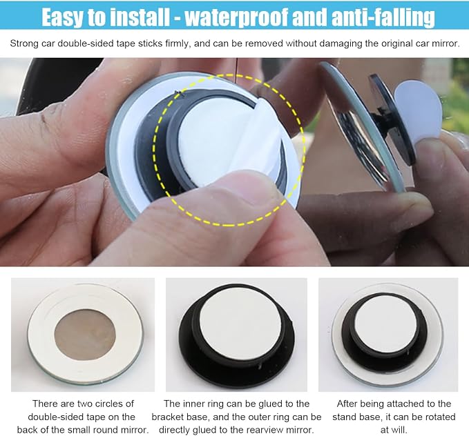 Rectangle Blind Spot Car Mirror - 2" Frameless HD Glass Convex Mirror - 360 Degree Wide Angle Rear View Mirror Side Mirror with Adjustable Stick for Car SUV Truck (Rectangle/2PCS)